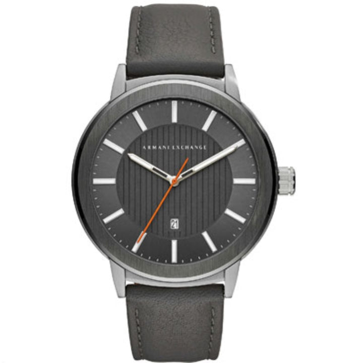 Modern Minimalist Black Leather Timepiece with Orange Accent