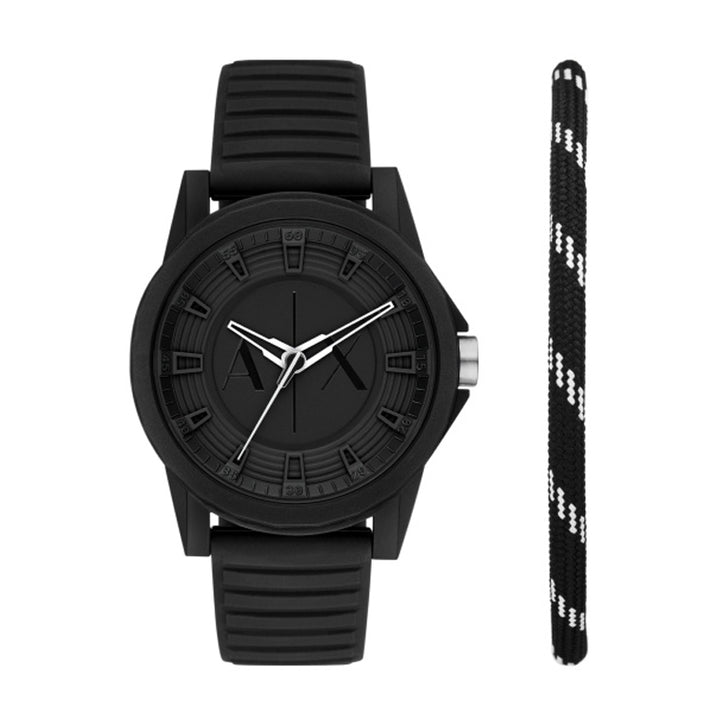Bold Black Resin Timepiece with Textured Rubber Strap