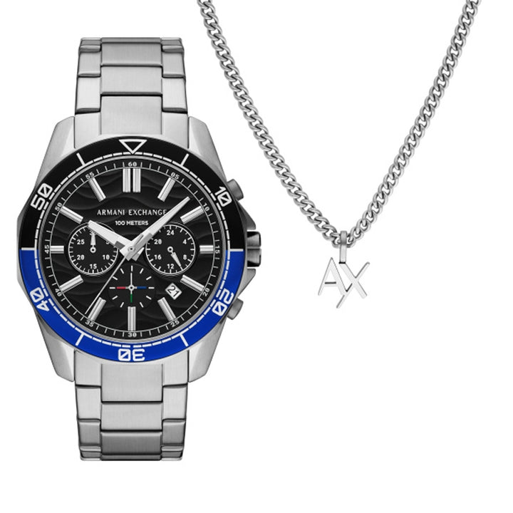 Sleek Chronograph with Pendant Necklace Duo