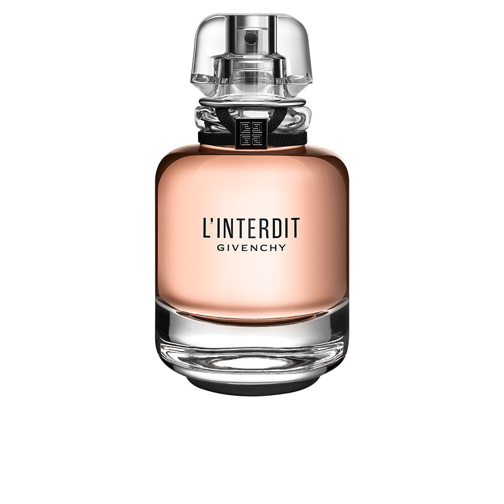 Givenchy L'Interdit eau de parfum bottle, elegant glass with black ribbon and signature logo