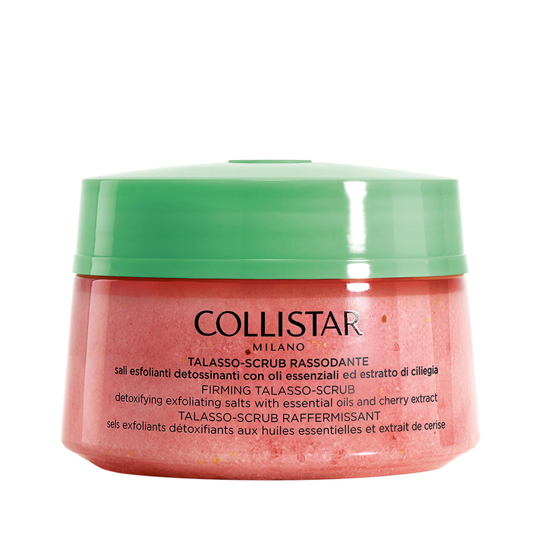 Jar of coarse salt scrub with cherry stone powder and citrus oil, 300 g