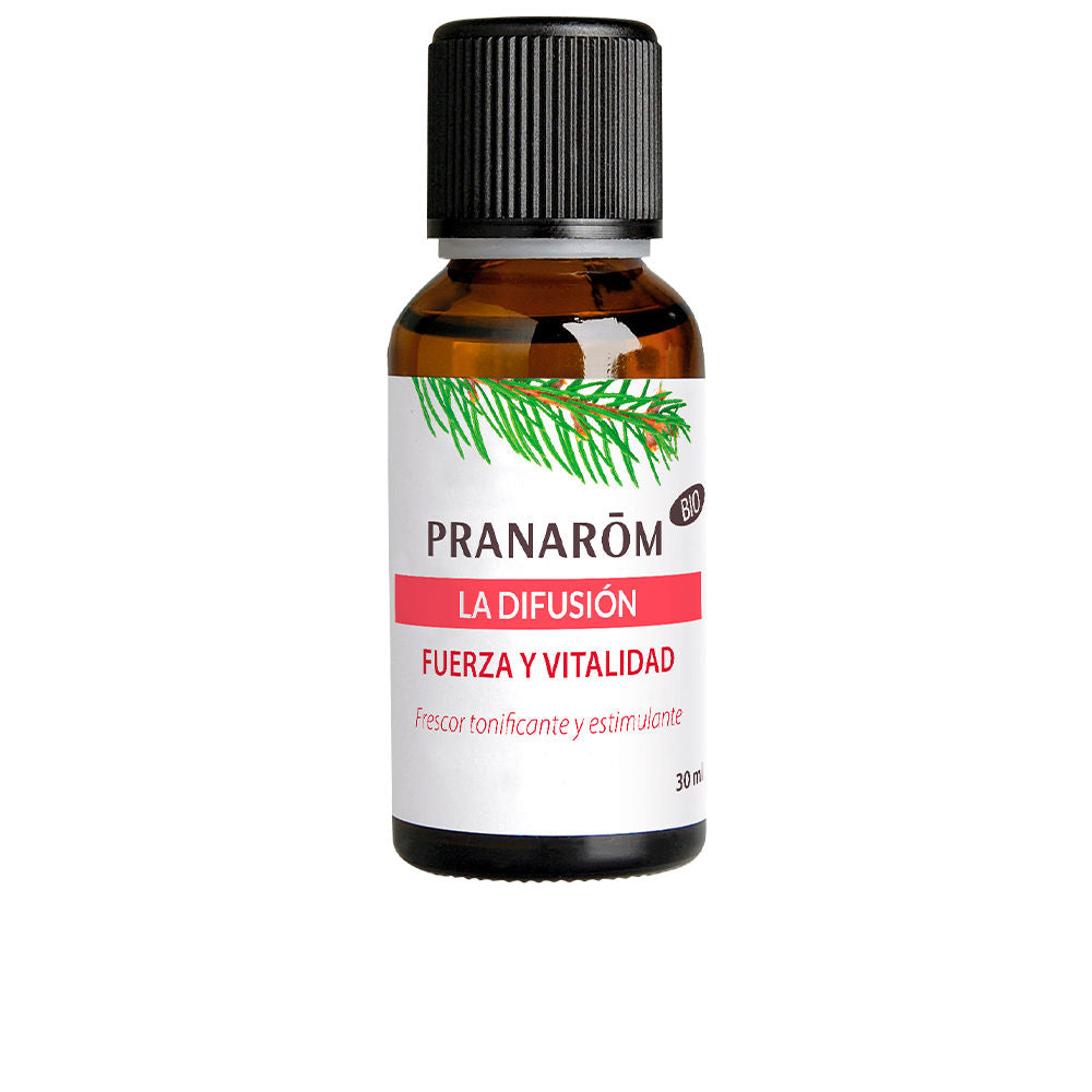 30 ml glass bottle of organic pine, eucalyptus and orange essential oil blend