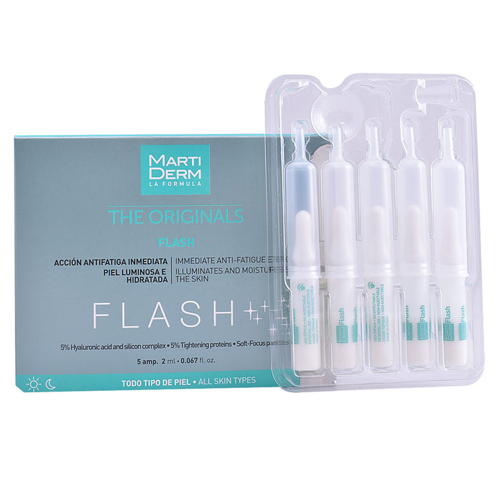 Small 2 ml glass ampoule of instant hydrating repair serum, clear liquid