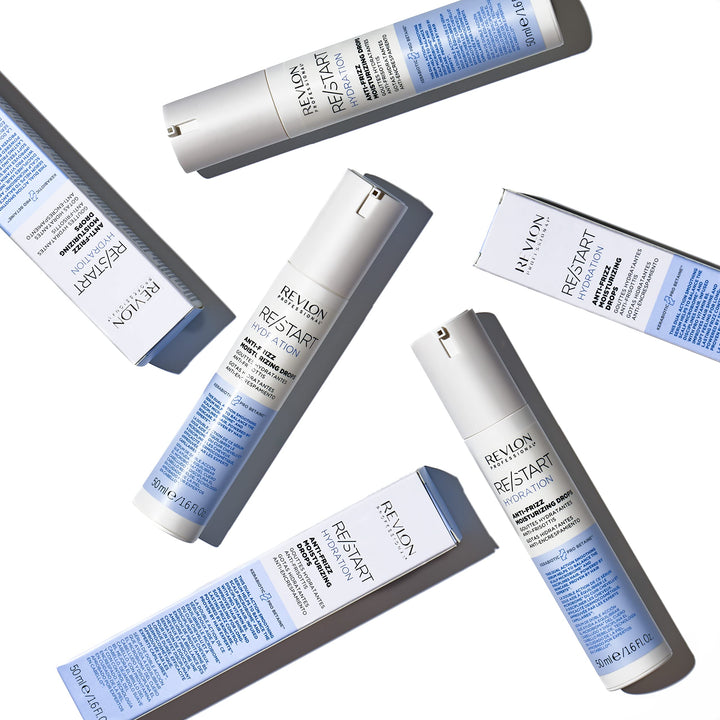 50 ml bottle of hydrating anti‑frizz drops in clear glass, lightweight oil‑serum