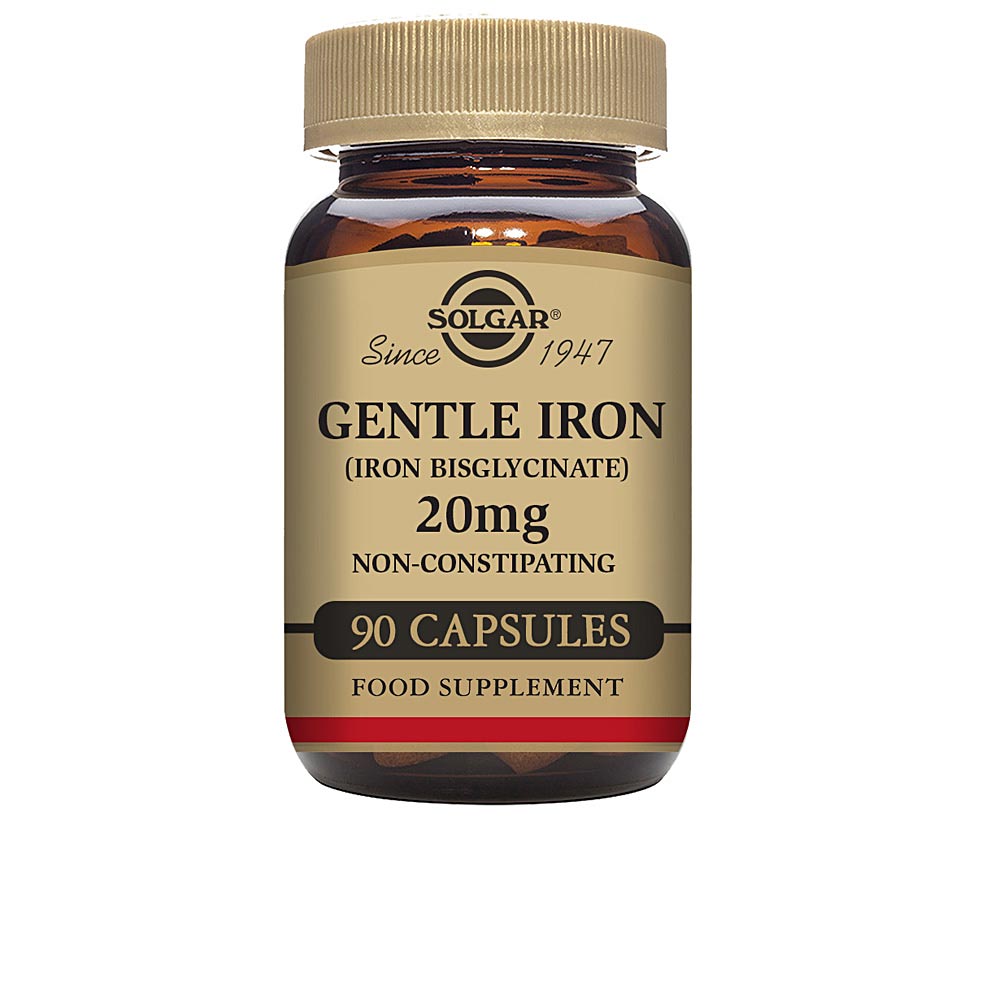 Brown supplement bottle of gentle iron bisglycinate vegetable capsules, 90 units, Unisex