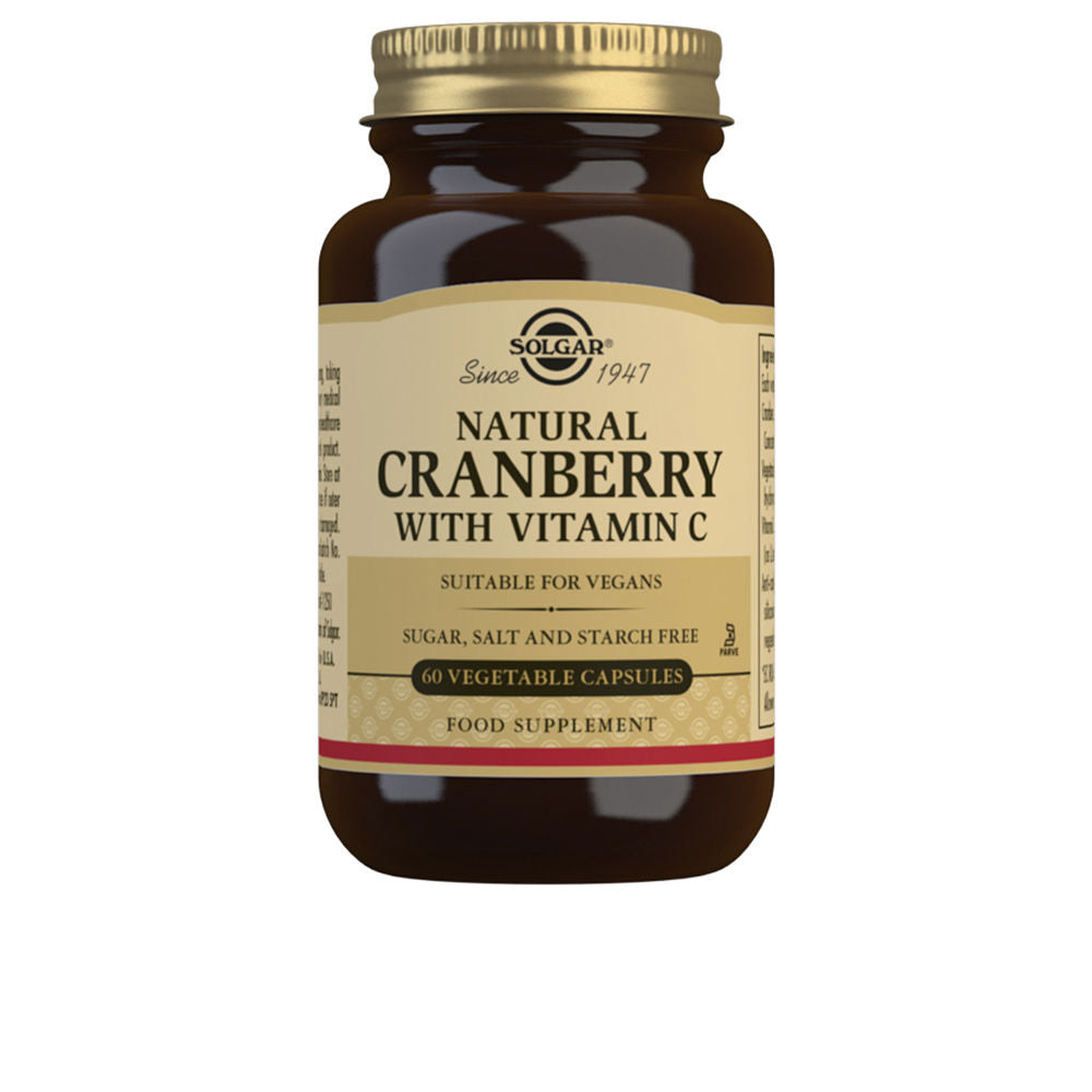 Amber supplement bottle of cranberry and vitamin C capsules, 60 count, sugar‑free