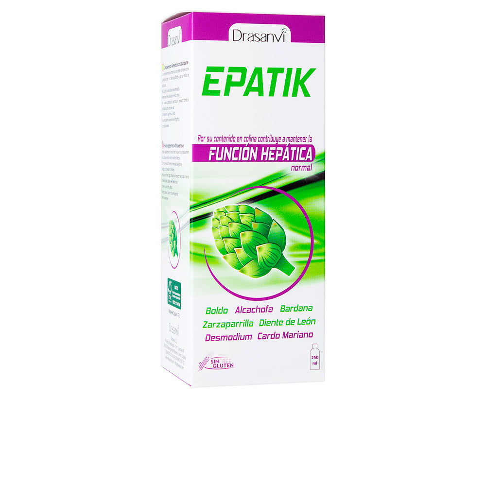 Drasanvi White rectangular cardboard box with artichoke image, green and purple text, gluten-free symbol