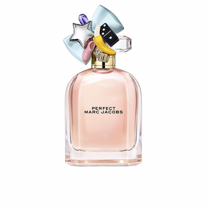 Rounded glass bottle with pink perfume and decorative charms, 50 ml