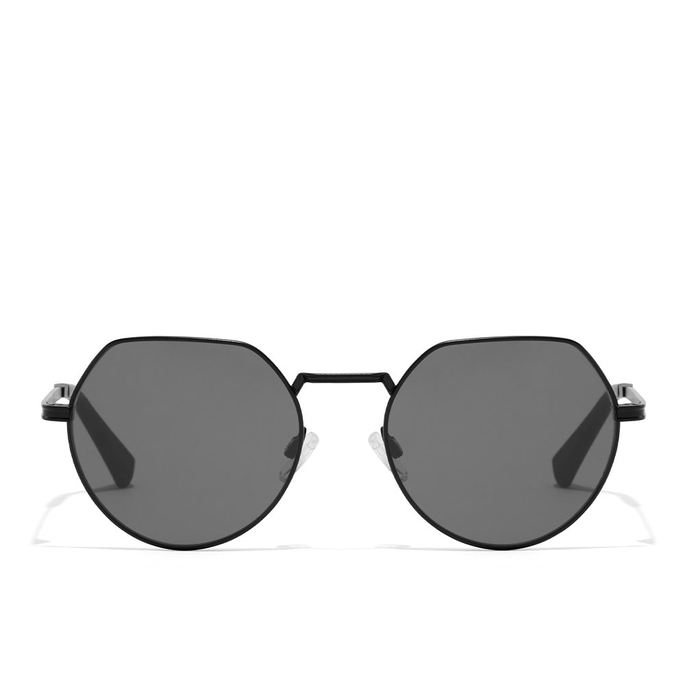 Matte black semi-round stainless steel sunglasses with ribbed bridge, TR18 lenses, Unisex