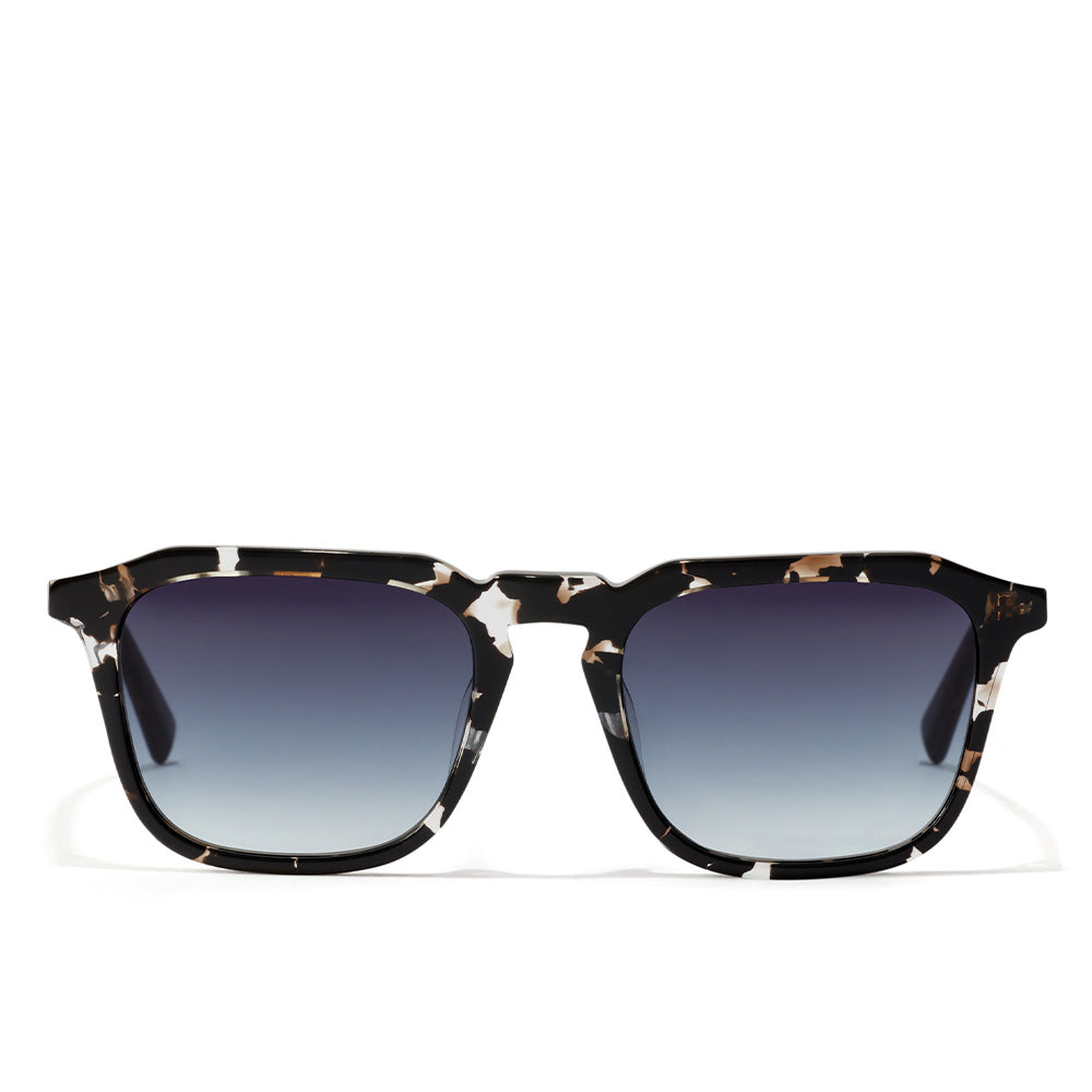 Unisex square sunglasses in black/havana acetate, 51 mm lenses, 19 mm bridge