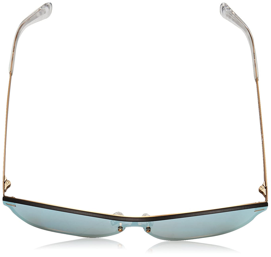 Unisex square stainless steel sunglasses with blue lenses, 50 mm