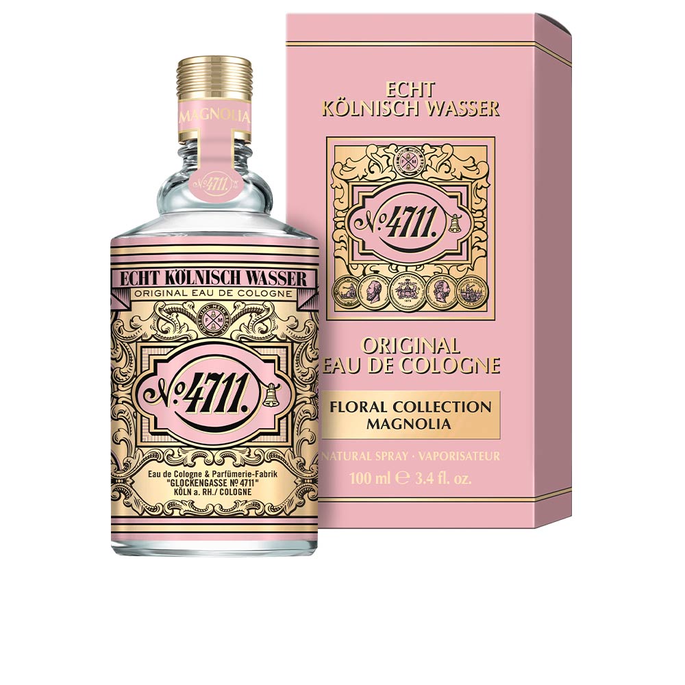 Clear 100 ml eau de cologne bottle labelled Magnolia Floral, fine mist spray