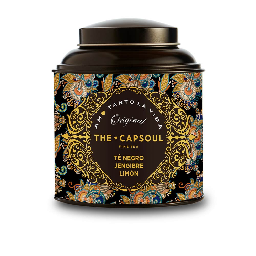 Loose-leaf Ceylon black tea with visible lemon peel and ginger, 100 g pouch