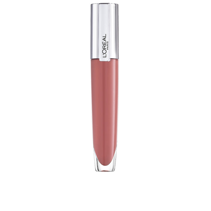 Slim 7 ml clear high-shine lip gloss tube showing warm rosy tint
