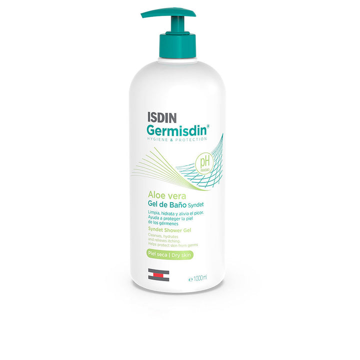 Tall 1000 ml bottle of aloe vera syndet shower gel, pale blue gel, Unisex