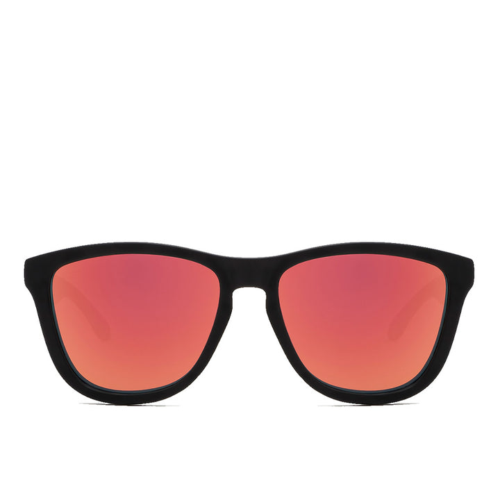 Carbon black rectangular TR90 sunglasses with TR18 lenses, microfibre pouch