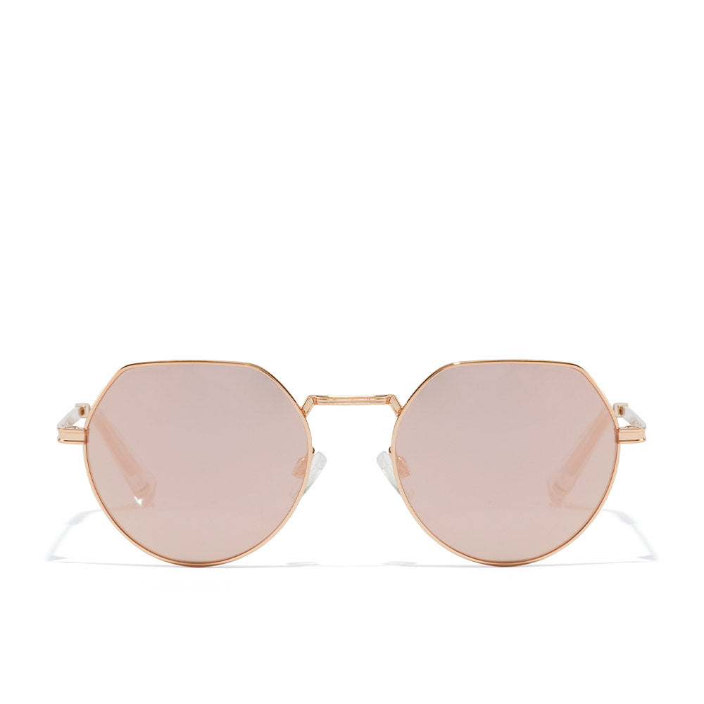 Matte rose-gold stainless steel sunglasses with semi-round dark lenses, Unisex