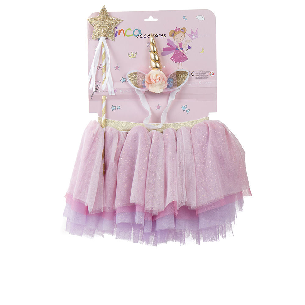 Three-piece children’s unicorn ballerina set: layered tulle tutu, horn headband, star wand