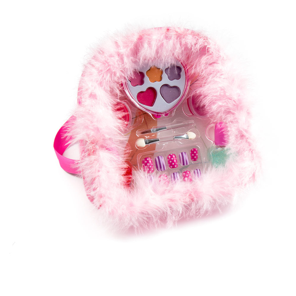 Children’s makeup and nail play kit with palette, glosses, polishes, press-on nails