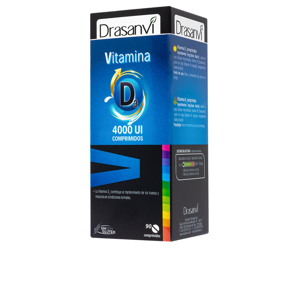 Bottle of 90 vegan vitamin D3 4000 IU tablets, gluten‑free supplement