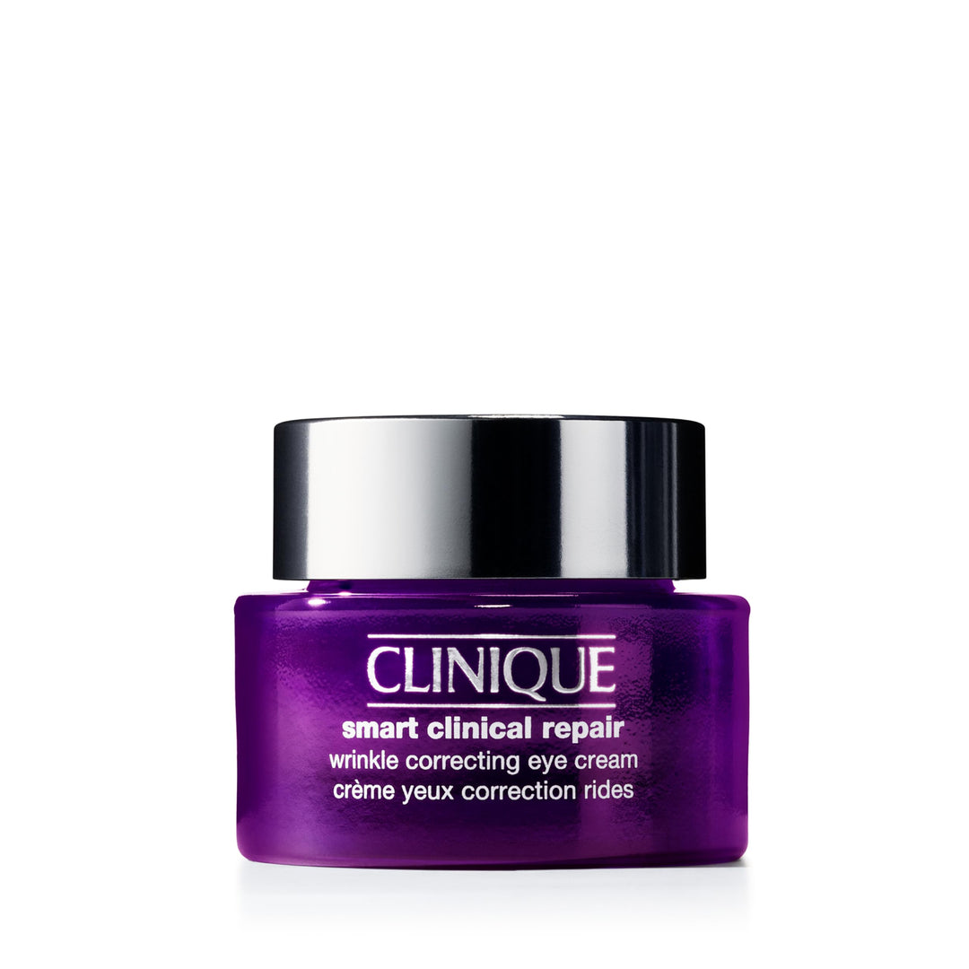 Small 15 ml glass jar of peptide and hyaluronic eye cream, light cream texture