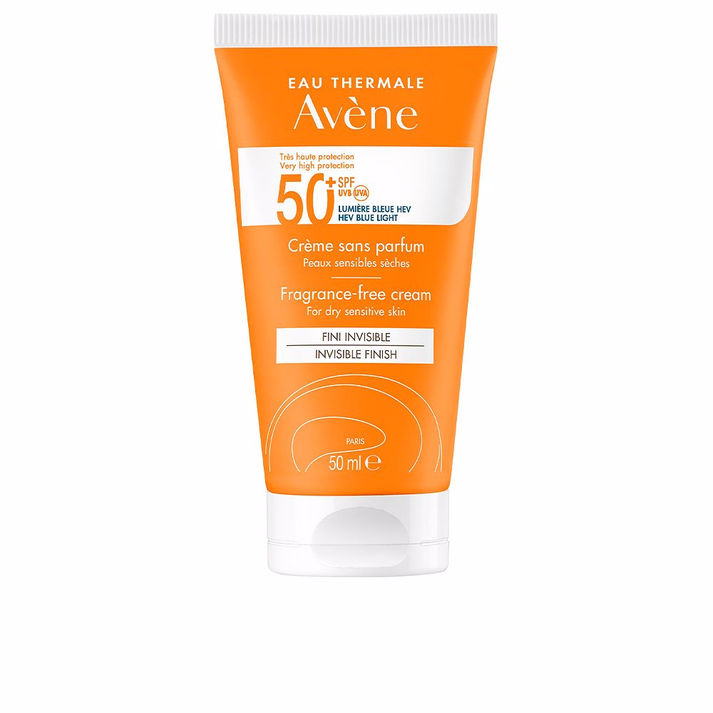 Tube of fragrance-free SPF 50+ facial cream, 50 ml, water‑resistant formula