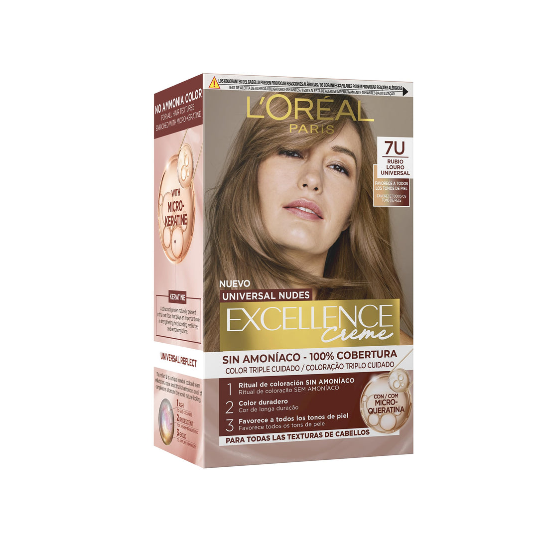 Tube of universal nude permanent hair colour cream, 7 blonde shade, Unisex