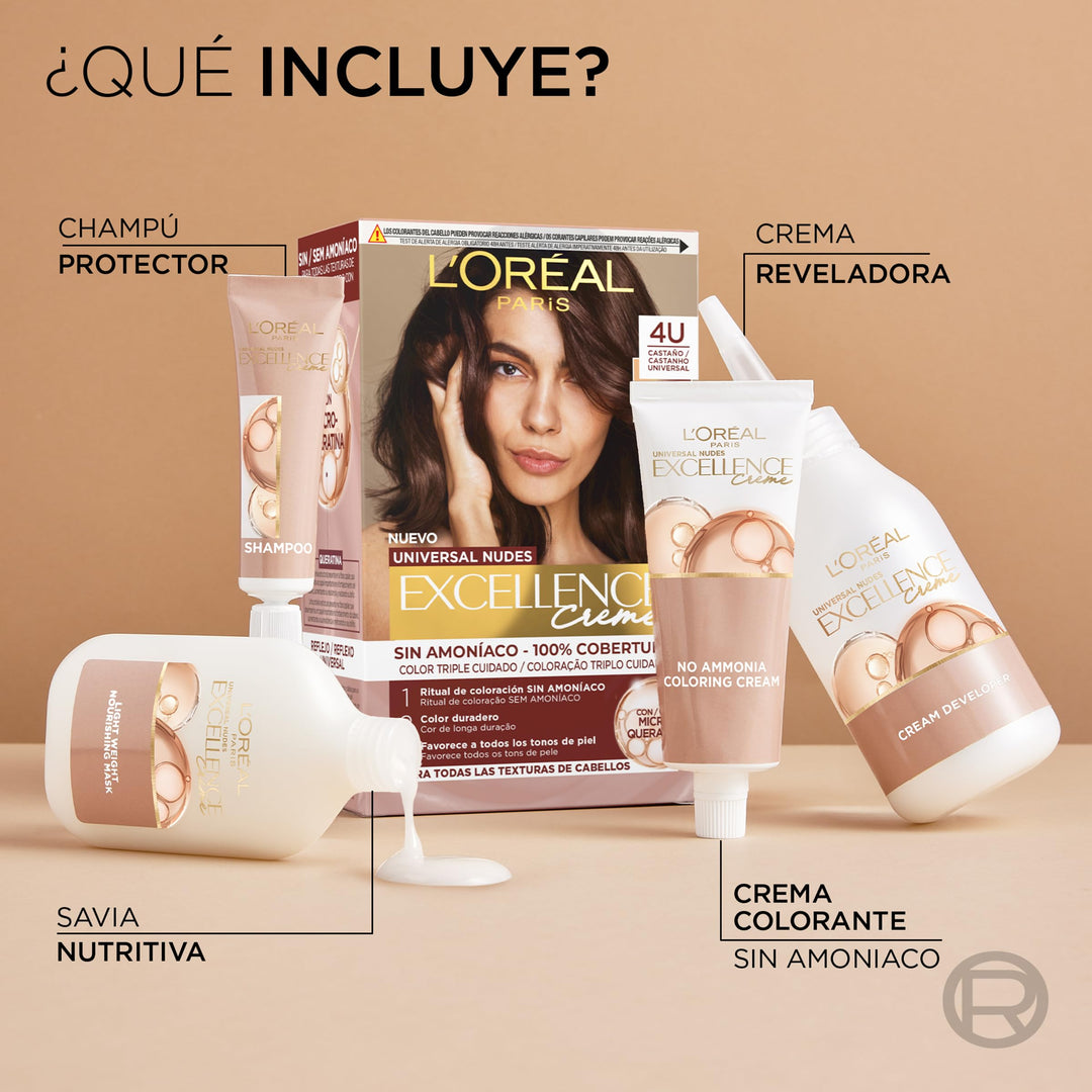 Tube and developer bottle of Universal Nudes creme hair colour, darkest brunette shade