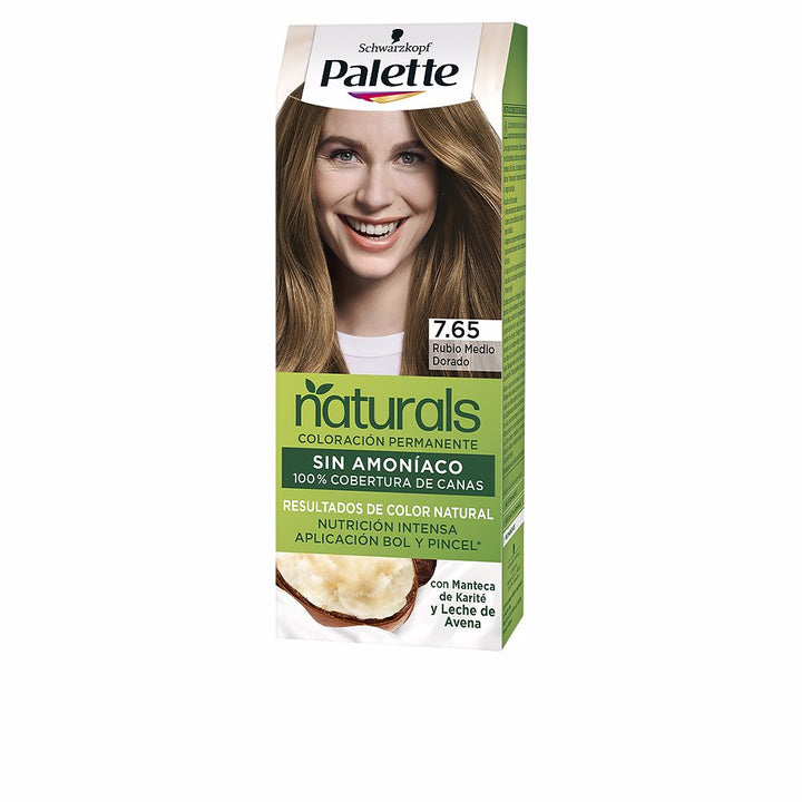 Tube of warm golden blonde cream hair dye with applicator bowl and brush