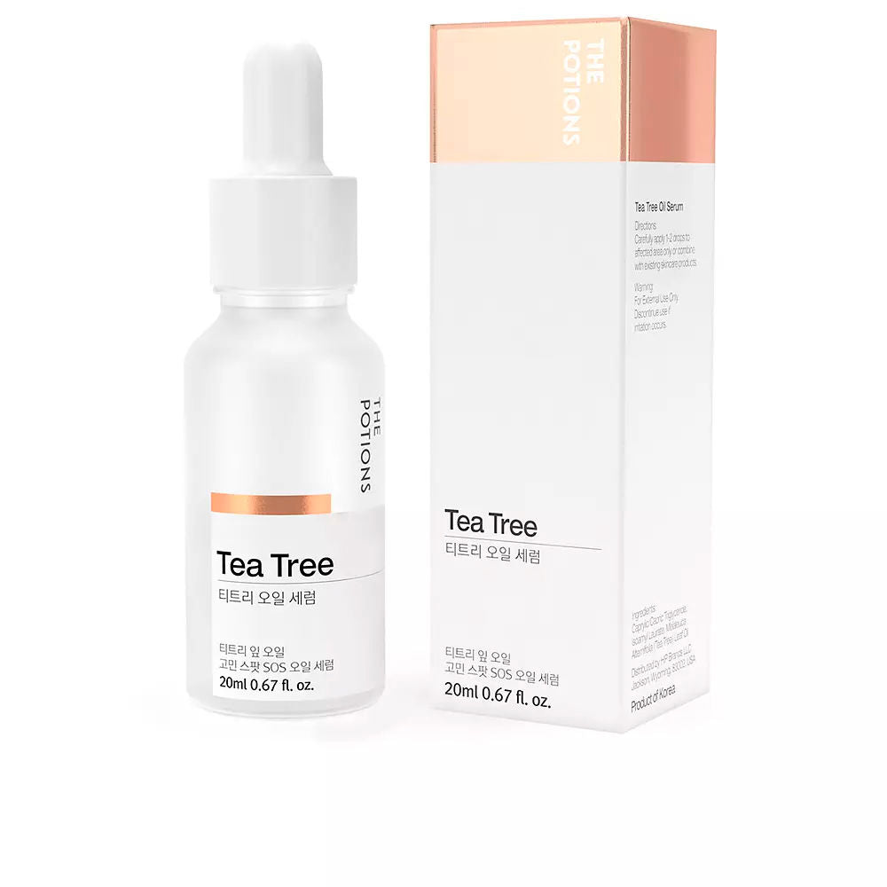 Small 20 ml amber bottle of tea tree facial oil serum with pipette, clinical packaging