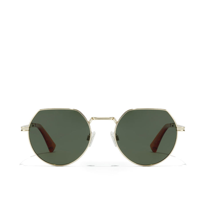 Rose gold semi‑round polarized sunglasses with striated bridge and transparent tips