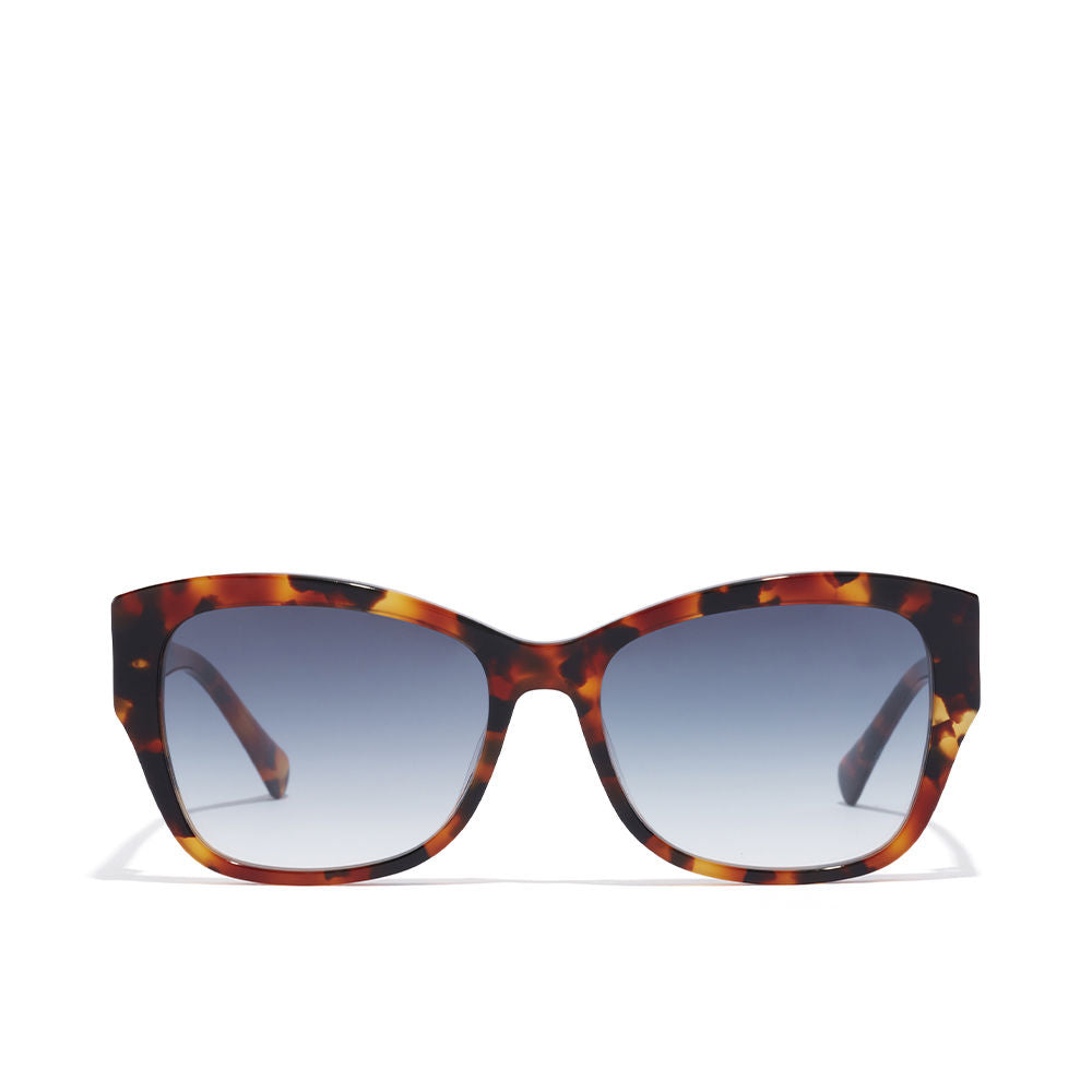 Tortoiseshell cat‑eye acetate sunglasses with blue gradient lenses, triangular temples