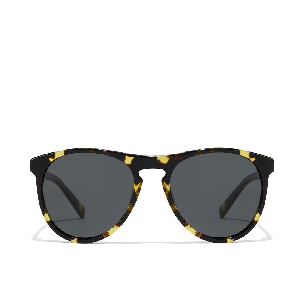 Unisex carey acetate aviator sunglasses with black polarised lenses, includes case