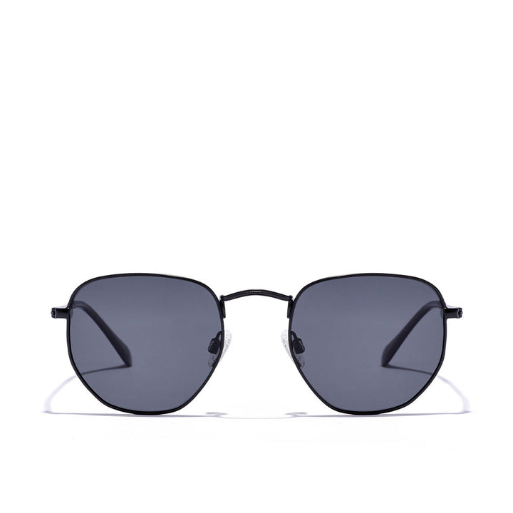 Unisex geometric stainless-steel sunglasses with polarised grey lenses, rounded shape