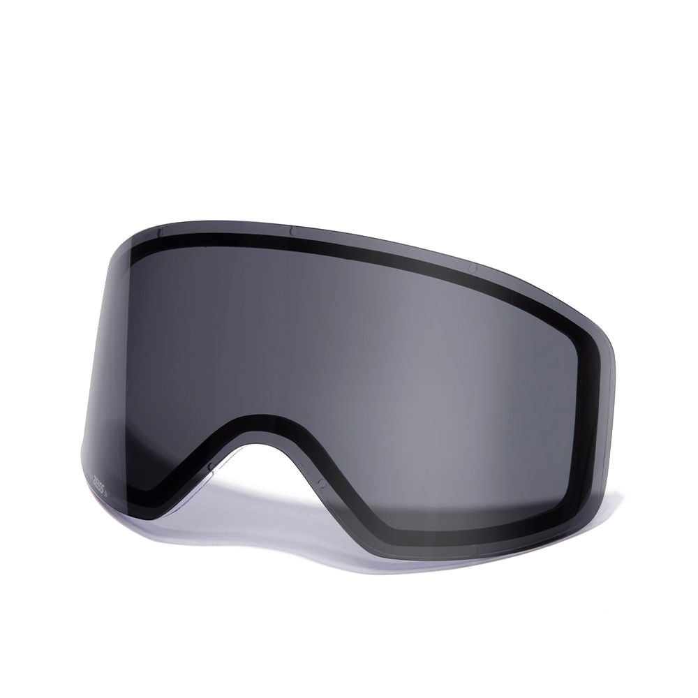 Hawkers Dark gray curved goggle lens with rose mirror tint, black plastic border, Zeiss optical finish