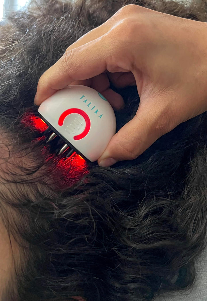 Serum bottle and comb‑style LED booster for Women, peptide hair loss set