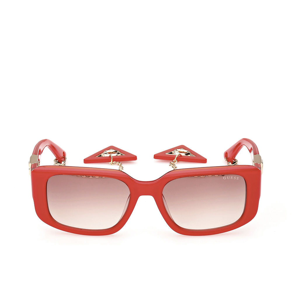 Red rectangular acetate sunglasses with brown gradient lenses, 53 mm lenses, 140 mm temples