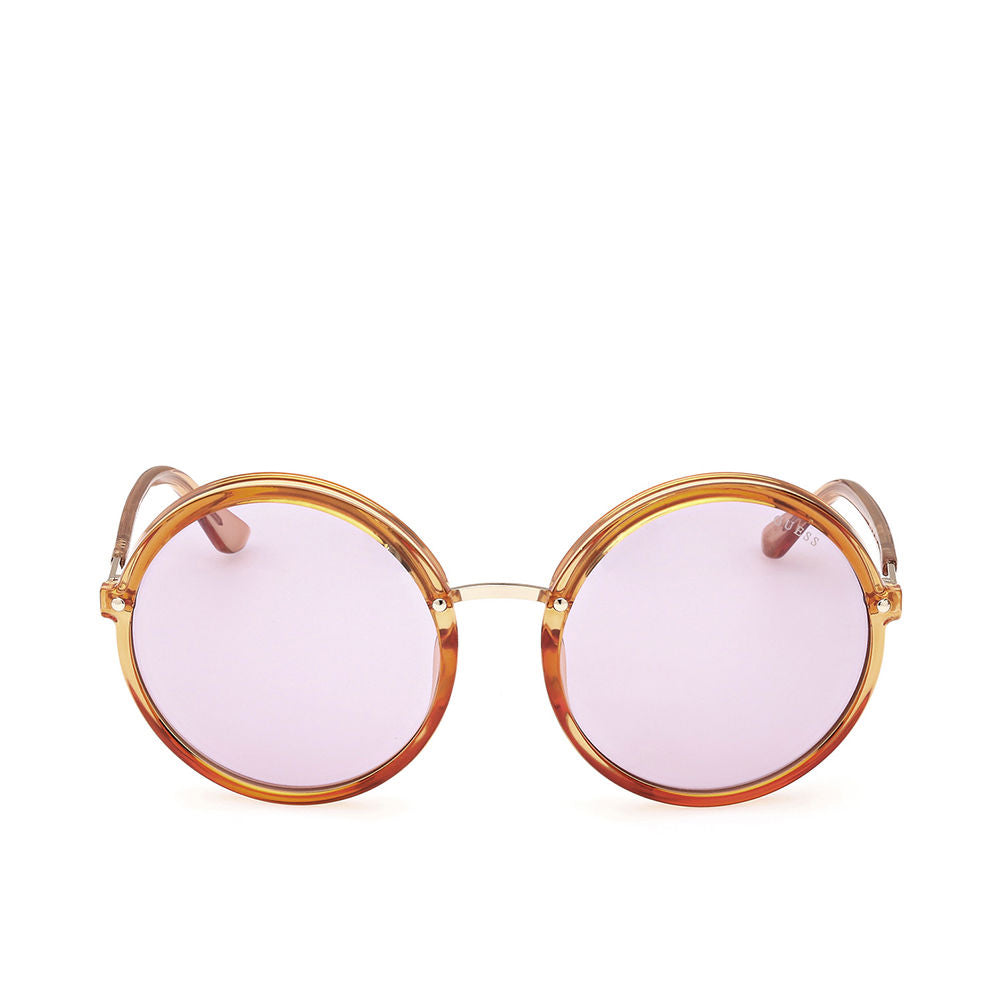 Women’s round orange injected-frame sunglasses with violet lenses, 57 mm