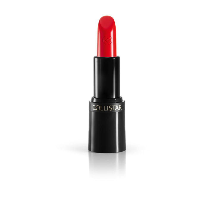 Bright orange creamy lipstick in black recyclable tube, precision tip visible