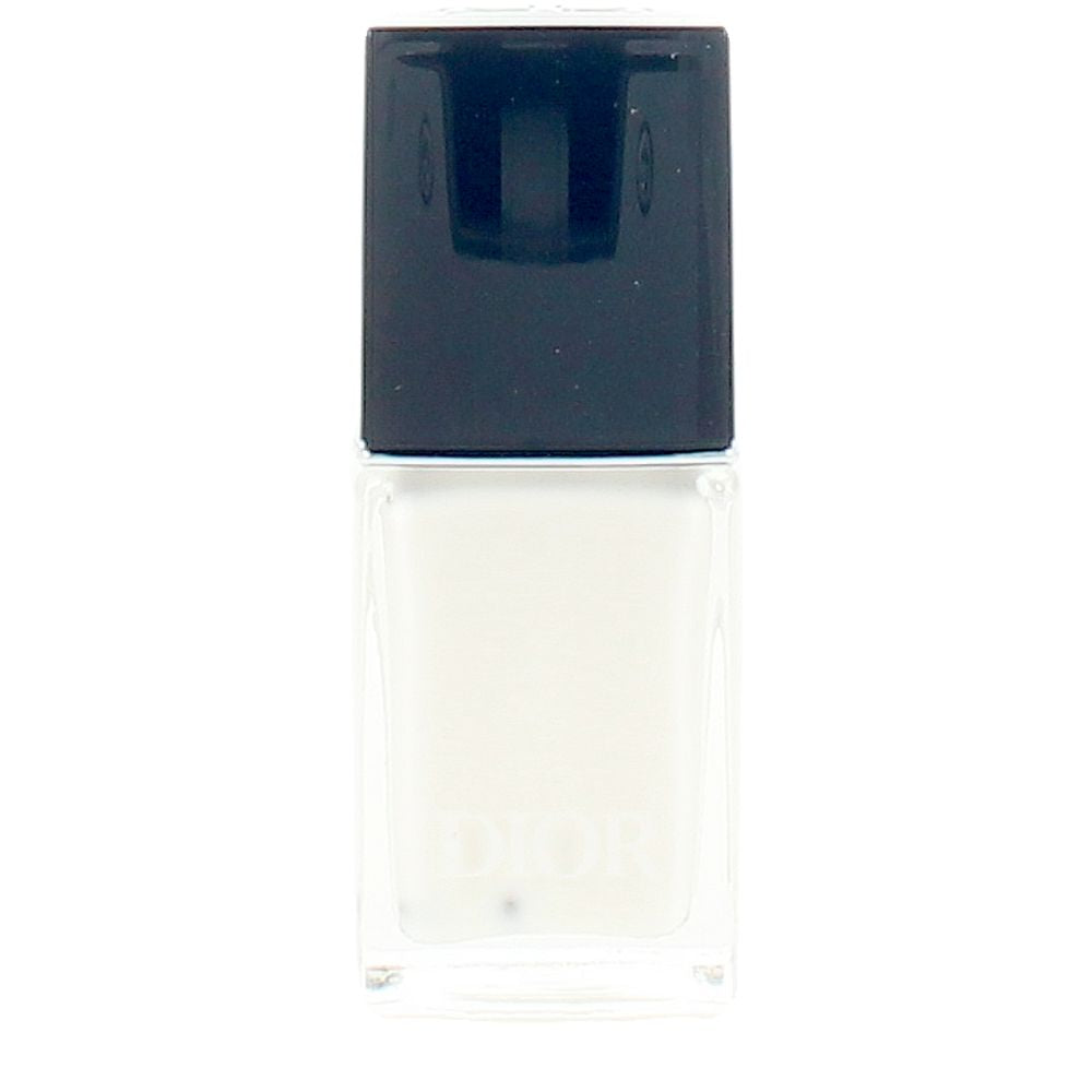 10 ml white nail polish bottle, glossy gel-effect, flat curved brush