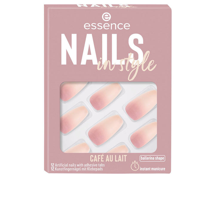 Set of 12 almond-shaped café au lait press-on nails with adhesive tabs, unisex
