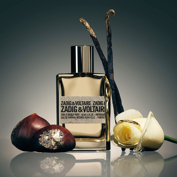Golden metallic-effect 50 ml amber-floral perfume bottle for Women