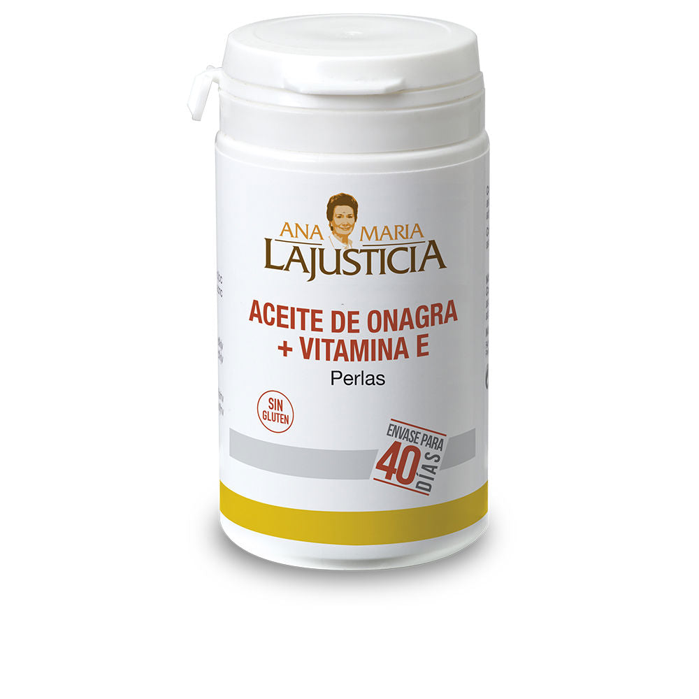 Ana María Lajusticia White plastic cylindrical dietary supplement bottle with yellow and red label, flip-top cap, printed text and gluten-free symbol