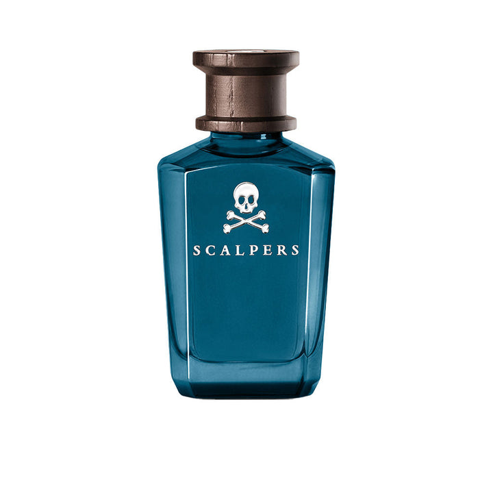 Scalpers Yacht Club eau de parfum bottle beside ocean-inspired backdrop