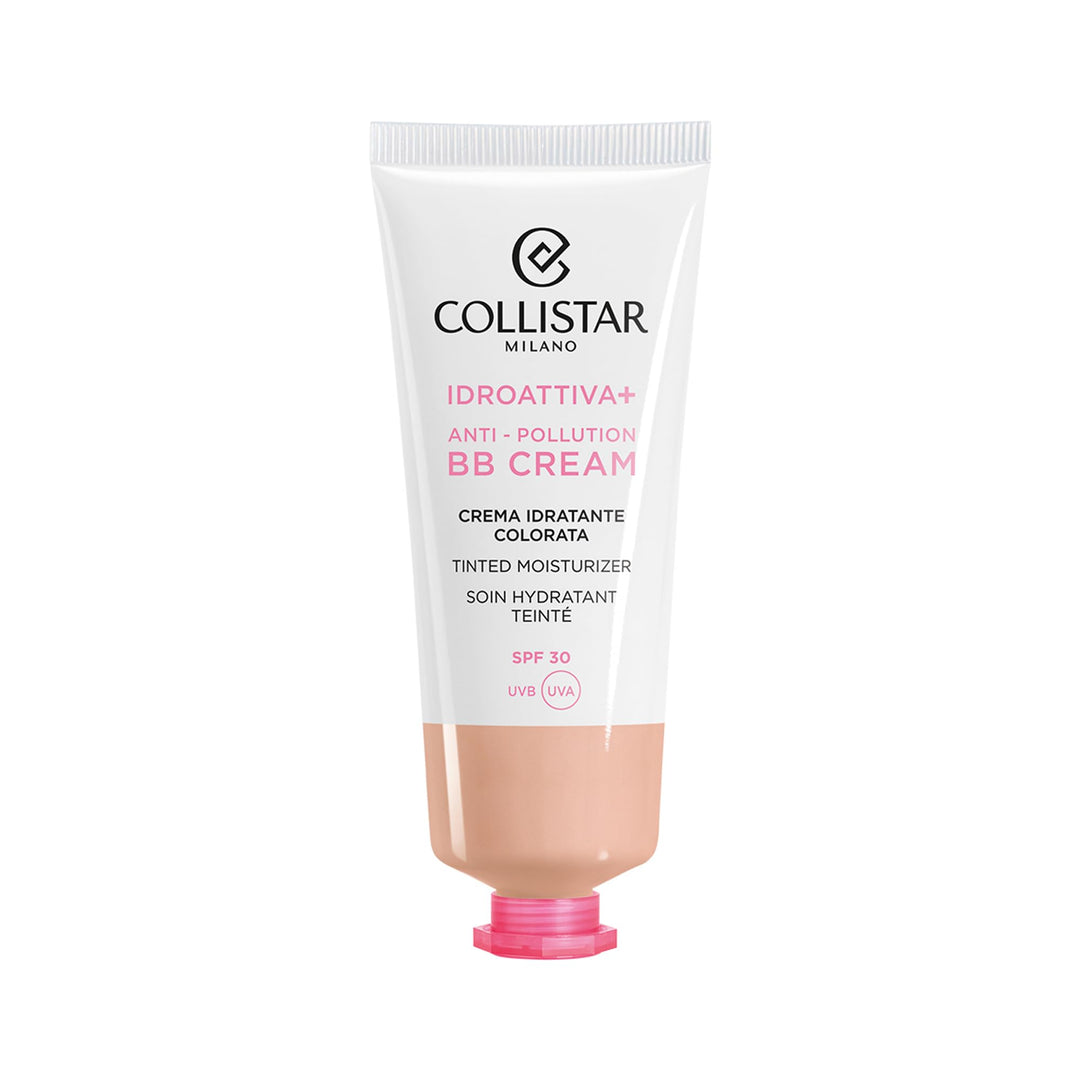 Collistar IDROATTIVA+ tinted BB cream tube with SPF 30, dewy finish on skin