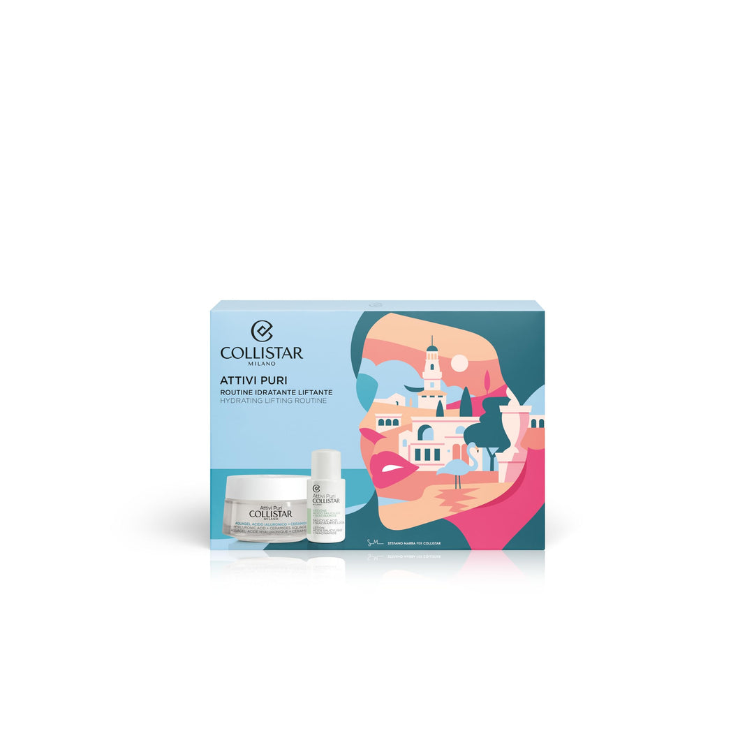 Collistar cream‑gel jar with silver lid, translucent gel texture visible, minimalist neutral background