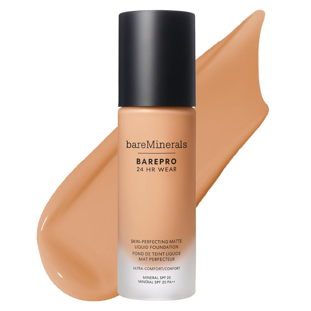 30 ml bottle of matte mineral liquid foundation in medium tone with pump