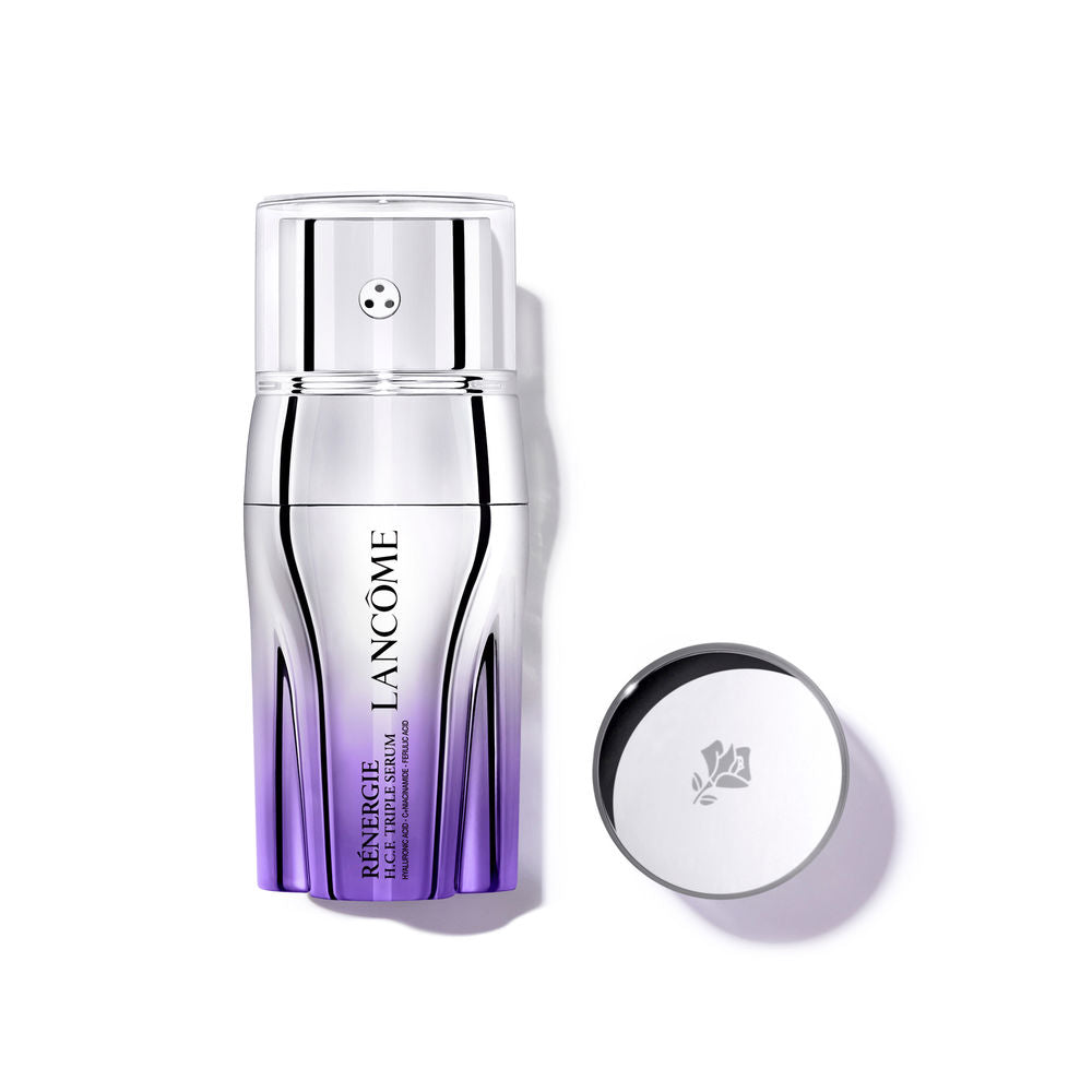 Three-chamber Lancôme Rénergie HCF Triple Serum bottle with cream, light, and gel textures