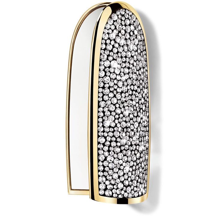 Refillable jeweled lipstick in gilded case with twin mirror, satin and velvet finishes