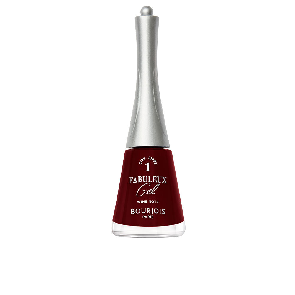 Bottle of deep wine gel-effect nail polish, 9 ml, wide brush shown